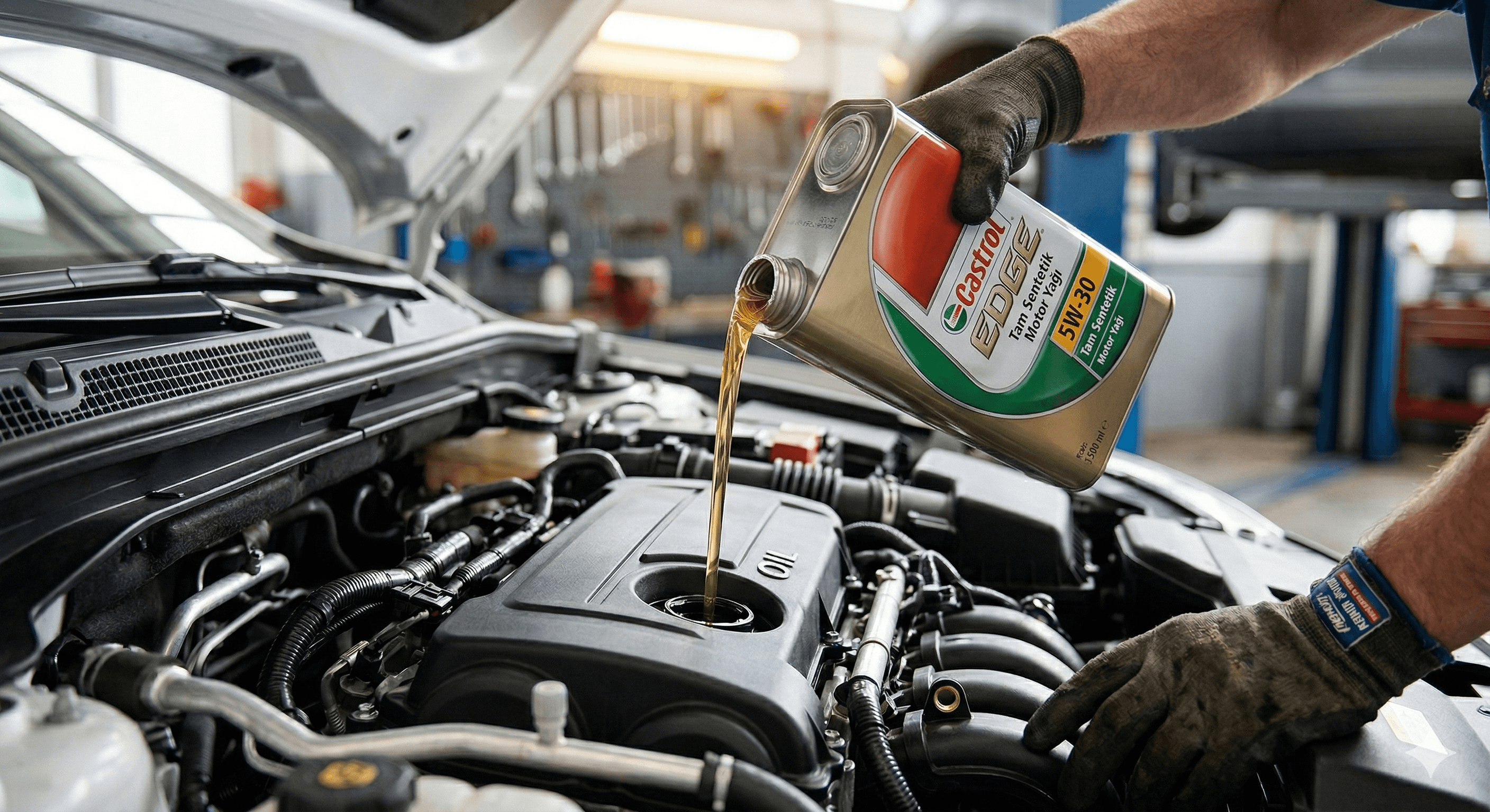 adding fully synthetic engine oil to the vehicle