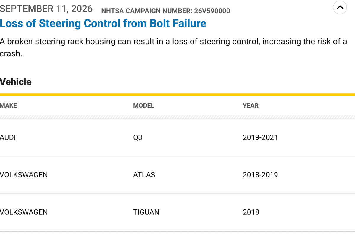 Loss of Steering Control from Bolt Failure